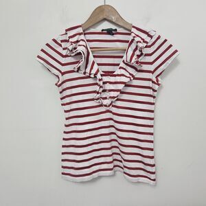 RALPH LAUREN Women's Red/White Striped Cap Sleeve Top Size S